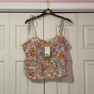 Tie strap floral tank top